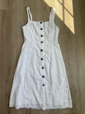 GAP White Eyelet Button-Front Midi Sundress